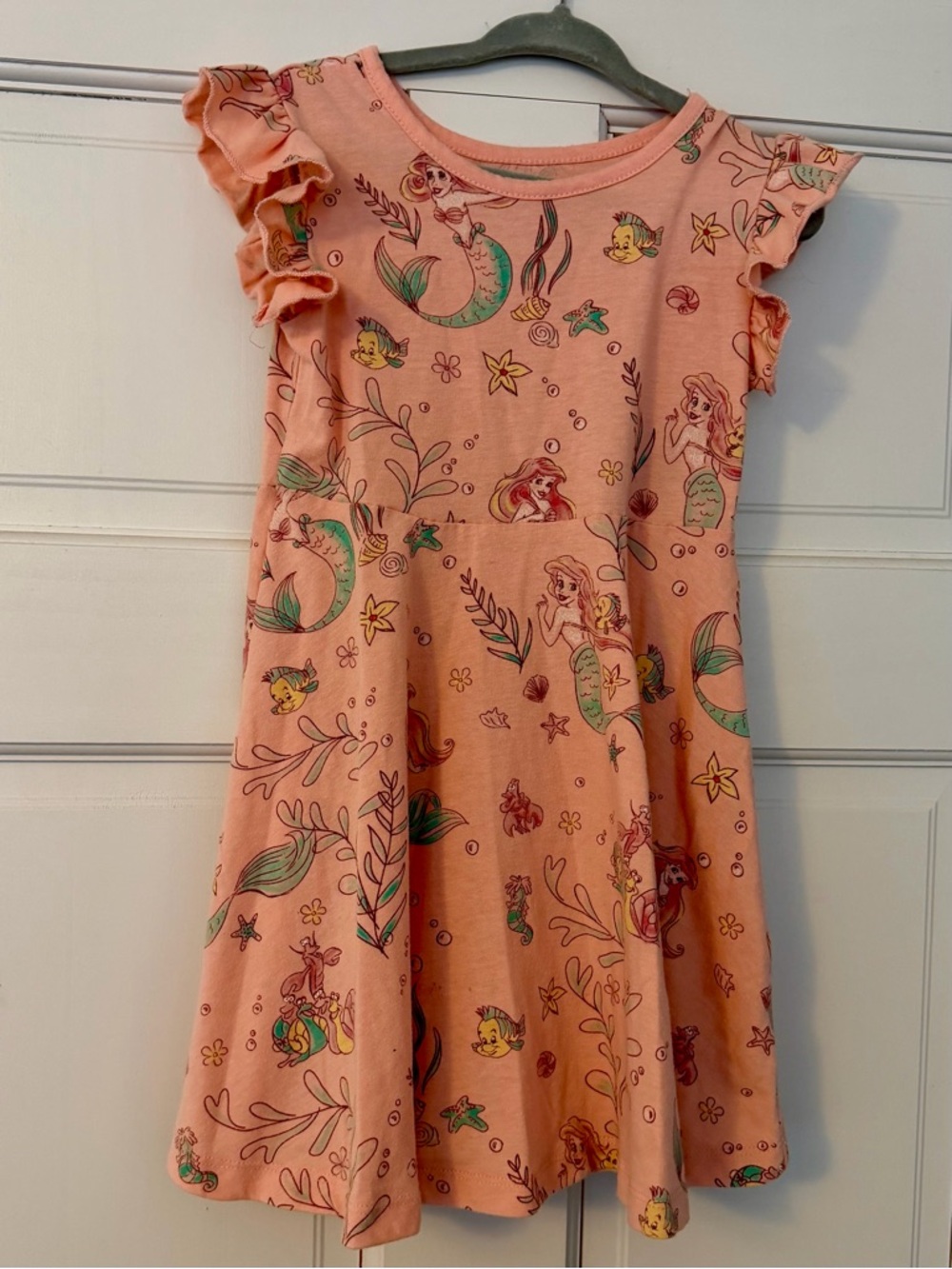 Disney 4T Peach Mermaid Print Ruffle Sleeve Dress